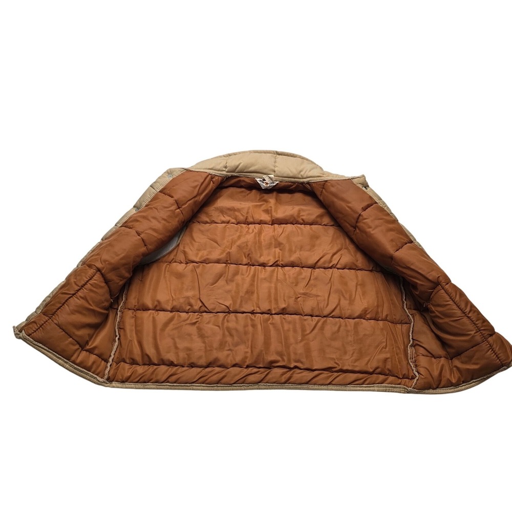 Vintage Tom Cat Nine Lives Puffer Vest Tan Quilted Snap Front Gorpcore XL Mens - Picture 5 of 7